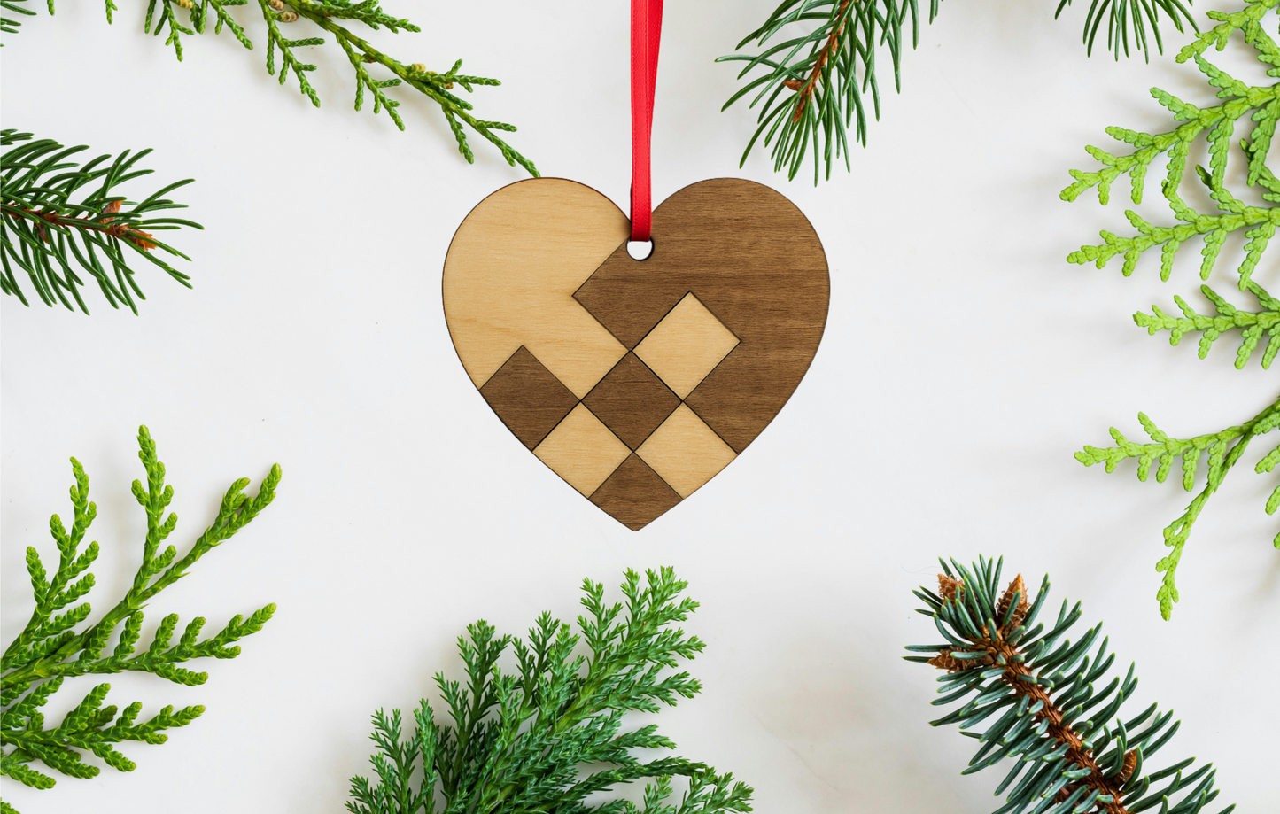 Scandinavian Wooden Woven Heart Ornament
