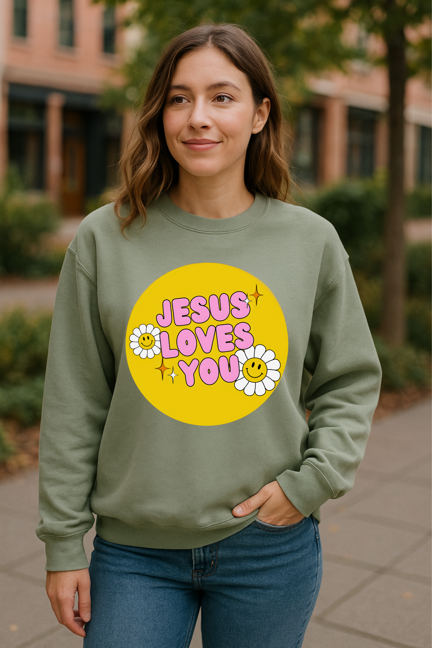 Jesus Loves You | Retro Daisy Crewneck Sweatshirt