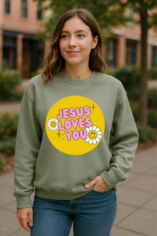 Jesus Loves You | Retro Daisy Crewneck Sweatshirt