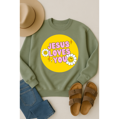 Jesus Loves You | Retro Daisy Crewneck Sweatshirt