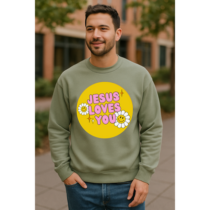 Jesus Loves You | Retro Daisy Crewneck Sweatshirt