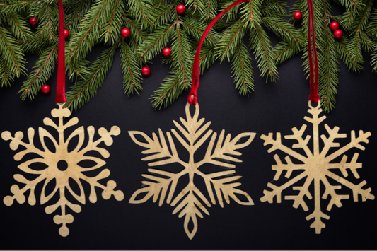 Set of 3 Wooden Snowflake Christmas Ornament – Rustic Holiday Décor