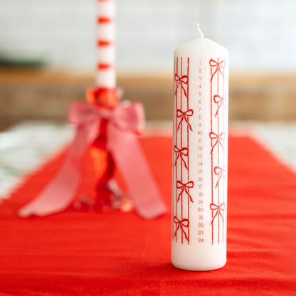 Christmas Bow Pillar Advent Candle | Christmas Candle  - PREORDER - Ships by Oct 1st