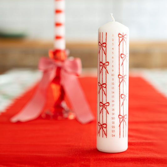 Christmas Bow Pillar Advent Candle | Christmas Candle  - PREORDER - Ships by Oct 1st