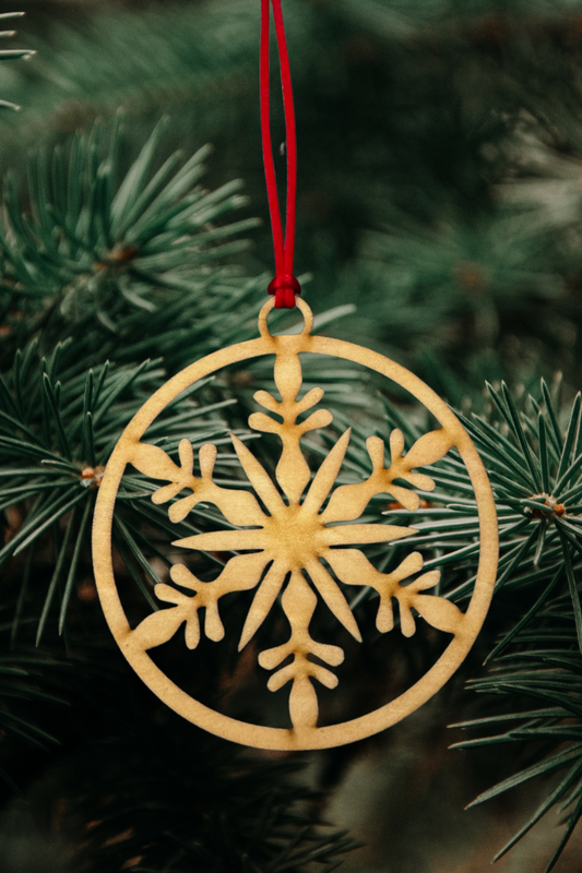 Wooden Snowflake Circle Ornament