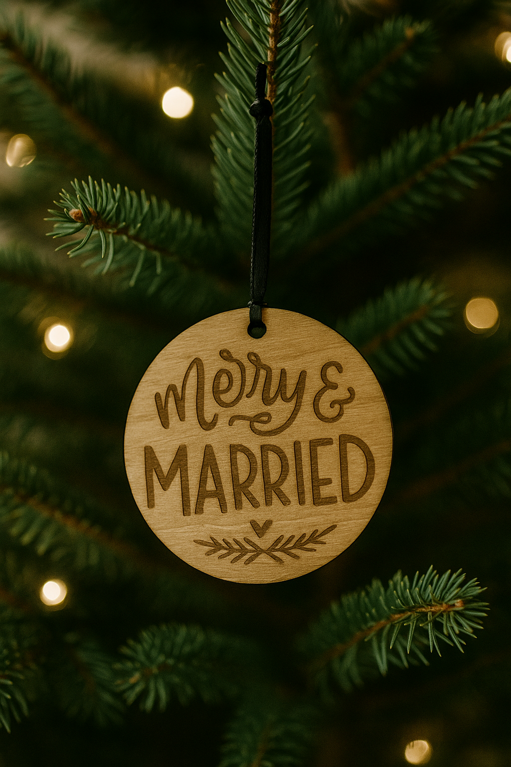 Merry & Married Wooden Christmas Ornament