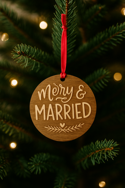 Merry & Married Wooden Christmas Ornament