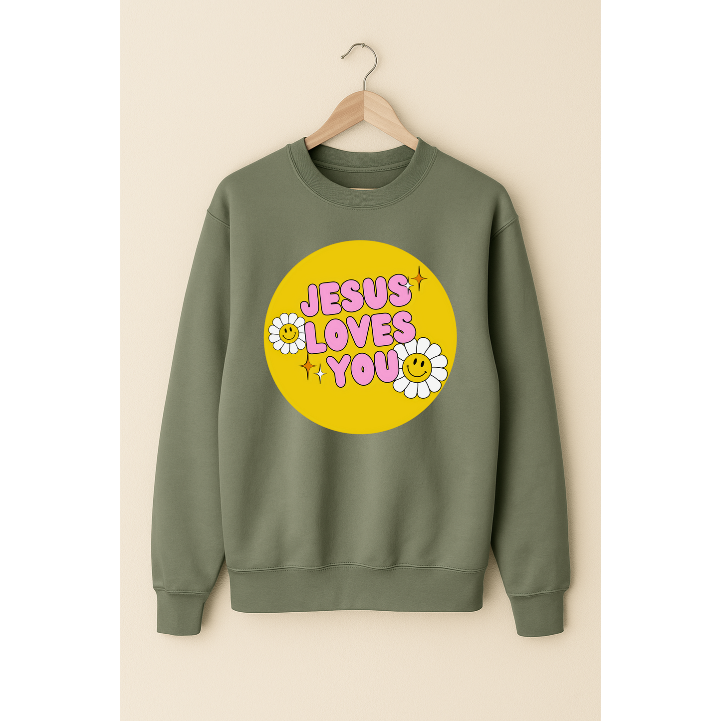 Jesus Loves You | Retro Daisy Crewneck Sweatshirt