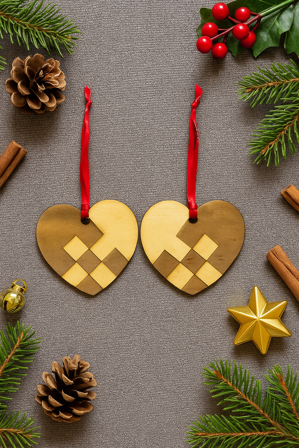 Scandinavian Wooden Woven Heart Ornament