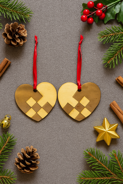Scandinavian Wooden Woven Heart Ornament